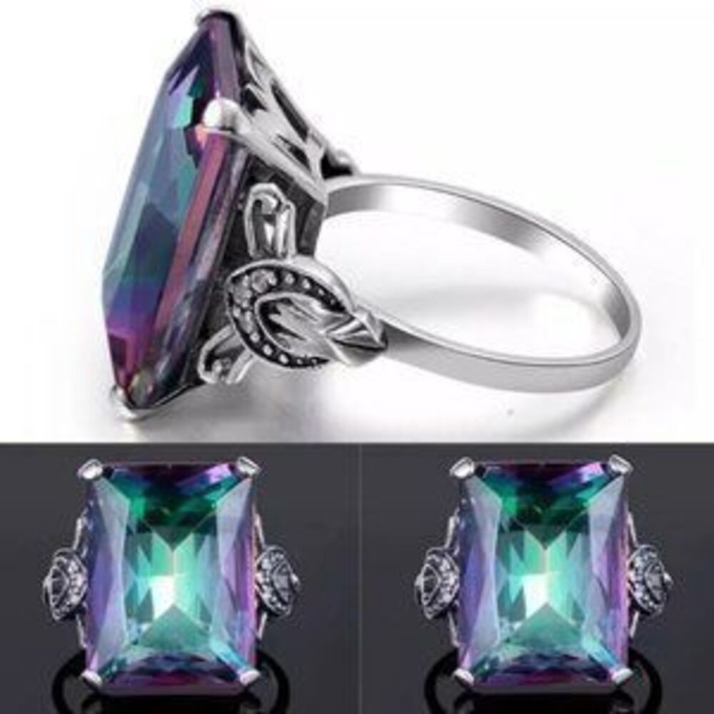 NEW Huge Magical Mystic Topaz Sterling Silver Ring